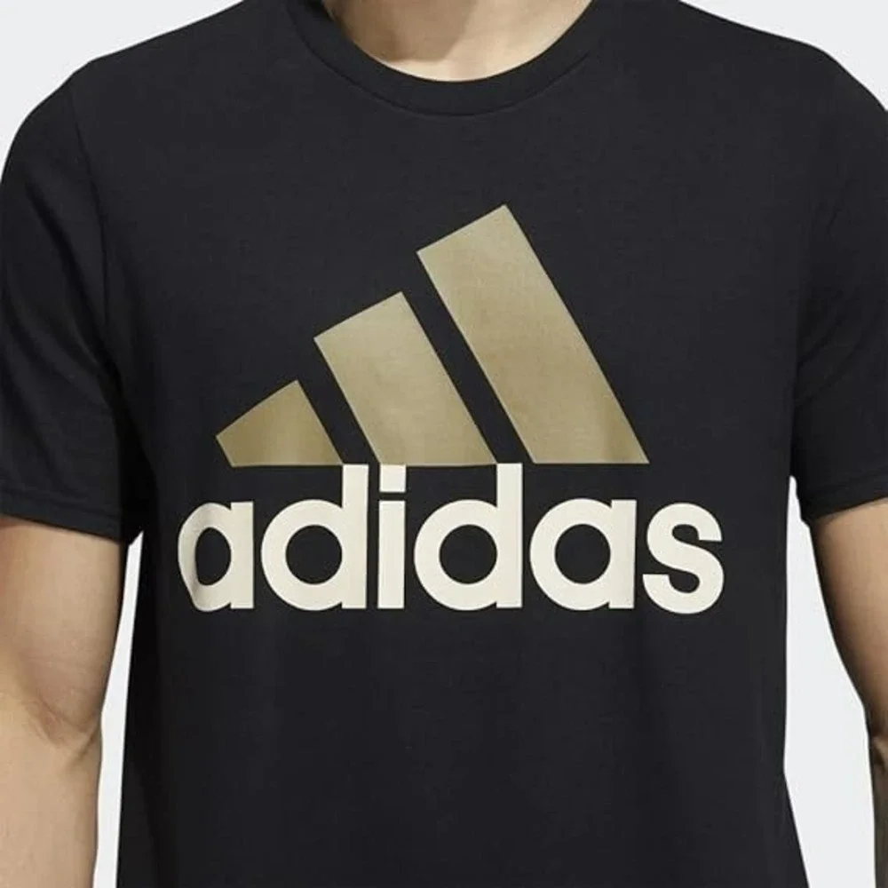 Adidas Men's Badge of Sport Logo T-Shirt Black Orbit Green Cotton Shirt Size M‎